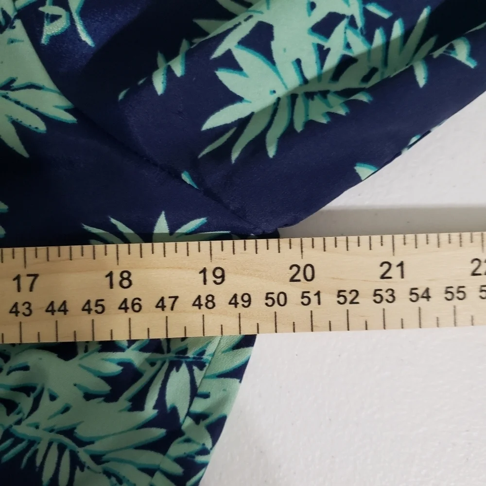 J. Crew Leaf Print Long Sleeve Dress 10 Navy Blue Mint Green Faux Wrap Lined